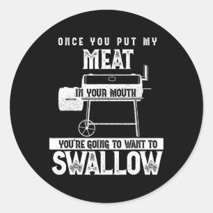 Pegatina Redonda Funny Meat Smoke Grilling Fiesta Bbq Smog Pig Po