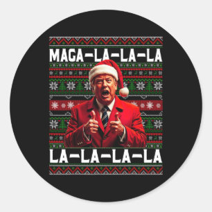 Pegatina Redonda Funny Mega-la-la-Trump Navidades feos de Santa Hat