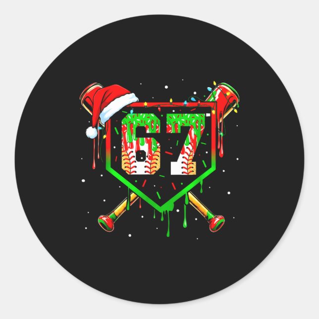 Pegatina Redonda Funny Meme 67 Christmas Baseball Ice Cream Men Boy (Anverso)