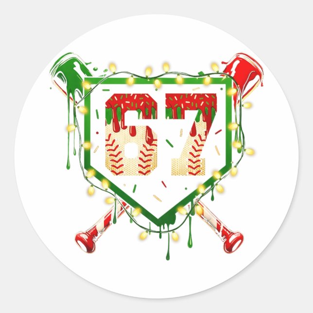 Pegatina Redonda Funny Meme 67 Christmas Baseball Ice Cream Men Boy (Anverso)