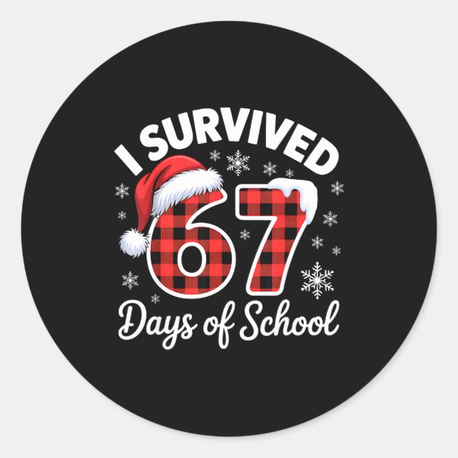 Pegatina Redonda Funny Meme Six Seven Christmas I Survived 67 Days  (Anverso)