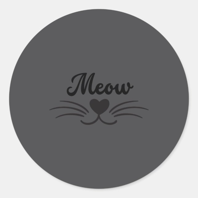Pegatina Redonda Funny Meow Kitty Cat Mustache And Whisker  (Anverso)