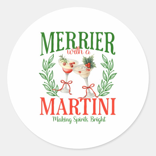 Pegatina Redonda Funny Merrier With A Martini Bachelorette Merry Ch (Anverso)