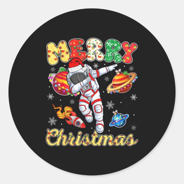 Pegatina Redonda Funny Merry Christmas Astronaut Dabbing Space Snow (Anverso)