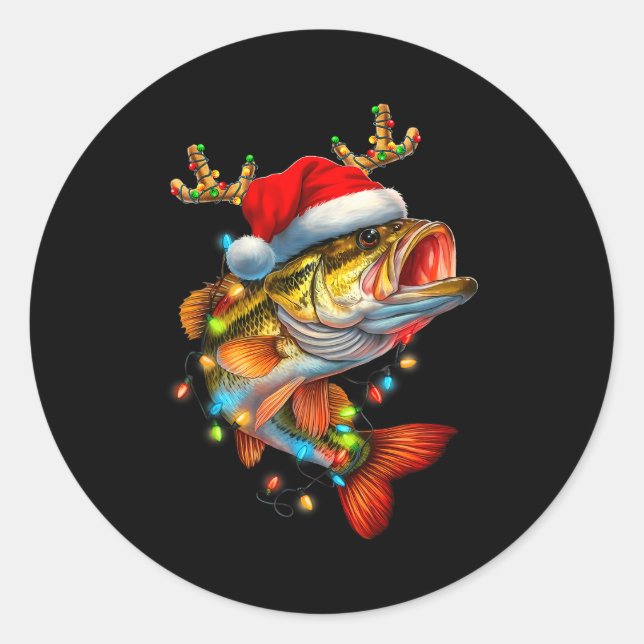 Pegatina Redonda Funny Merry Fishmas B Fish Fishing Christmas Xmas  (Anverso)