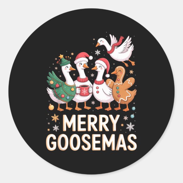 Pegatina Redonda Funny Merry Goosemas Christmas Xmas Goose Family H (Anverso)