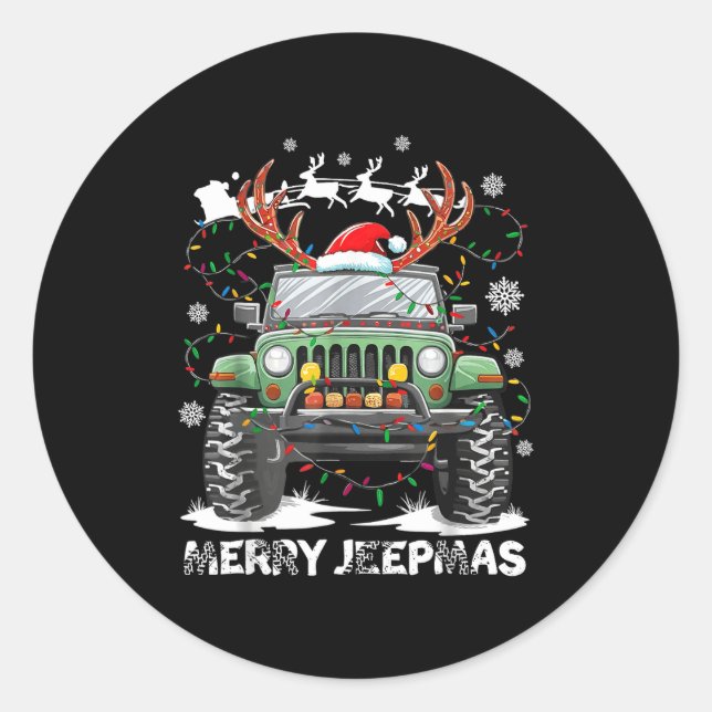 Pegatina Redonda Funny Merry Jeepmas Ugly Light Reindeer Christmas  (Anverso)
