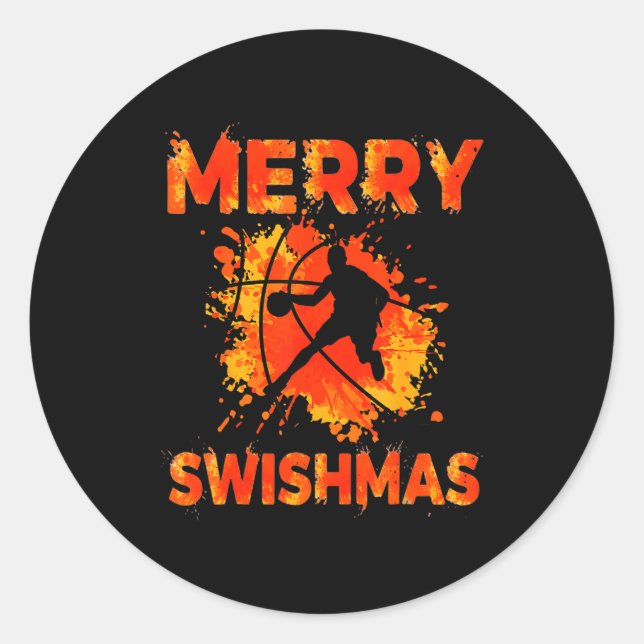 Pegatina Redonda Funny Merry Swishmas Ugly Christmas Basketball Pla (Anverso)
