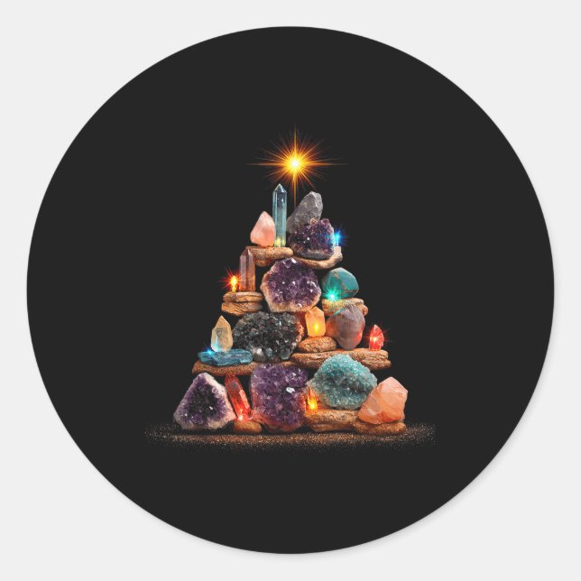Pegatina Redonda Funny Minerals Christmas Tree Graphic Crystals  (Anverso)