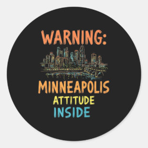 Pegatina Redonda Funny Minneapolis Minnesota Night Skyline Vintage