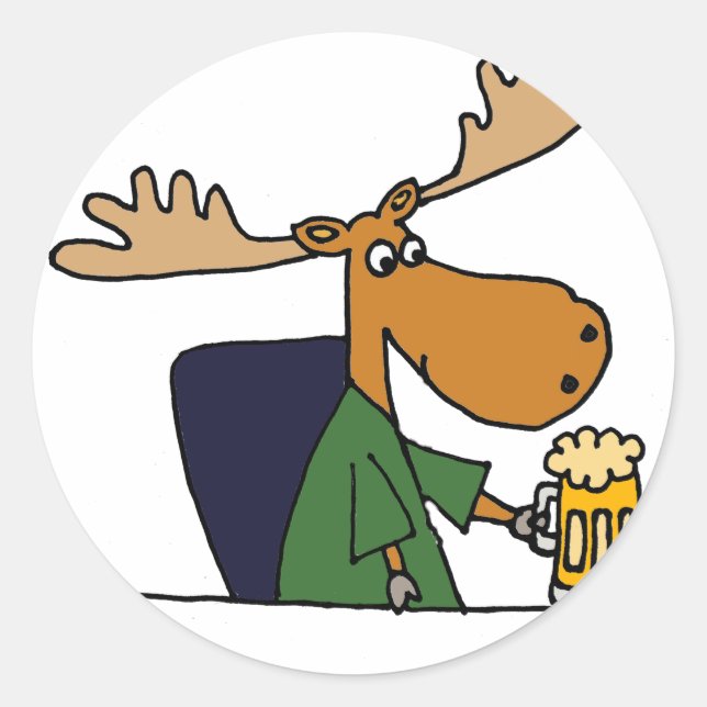 Pegatina Redonda Funny Moose Beer Personalizado (Anverso)
