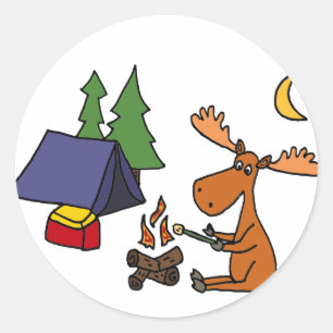 Pegatina Redonda Funny Moose Camping Personalizado
