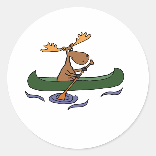Pegatina Redonda Funny Moose Canoeing Design (Anverso)
