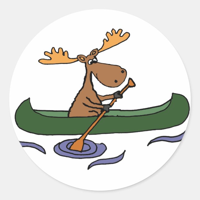 Pegatina Redonda Funny Moose Canoeing Personalizado (Anverso)