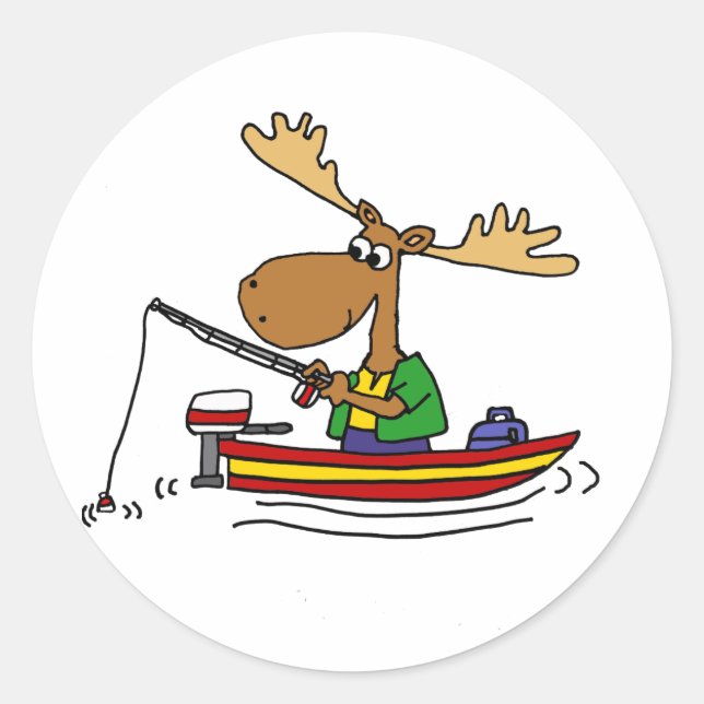 Pegatina Redonda Funny Moose Fishing Personalizado (Anverso)
