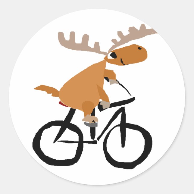 Pegatina Redonda Funny Moose Riding Bicicleta arte original (Anverso)