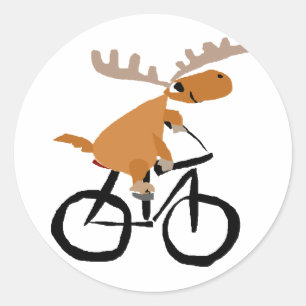 Pegatina Redonda Funny Moose Riding Bicicleta arte original