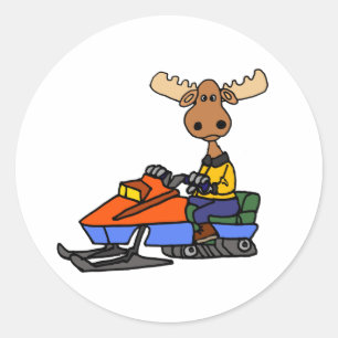 Pegatina Redonda Funny Moose Snowmobling