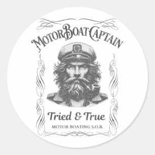 Pegatina Redonda Funny Motor Bot Captain Pontoon Lake Boating Moto