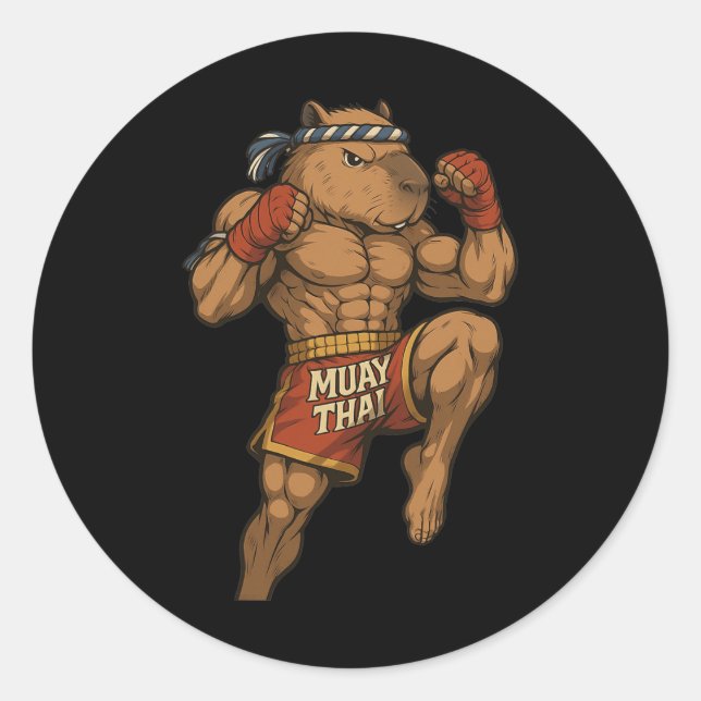 Pegatina Redonda Funny Muay Thai Capybara Artes marciales de boxeo  (Anverso)