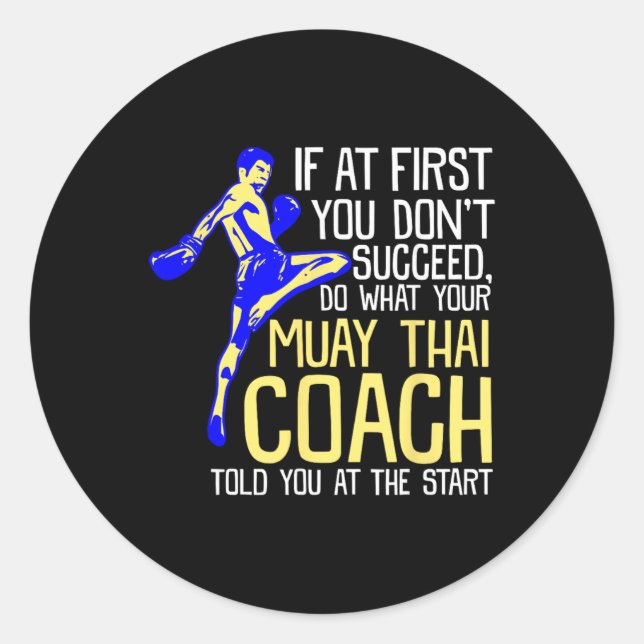 Pegatina Redonda Funny Muay Thai Coach Boxing Design  (Anverso)