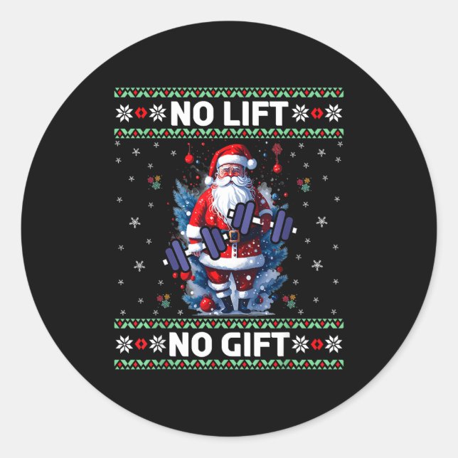 Pegatina Redonda Funny Muscle Santa Lifting Ugly Christmas Sweater  (Anverso)