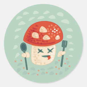 Pegatina Redonda Funny Mushroom Character Guay
