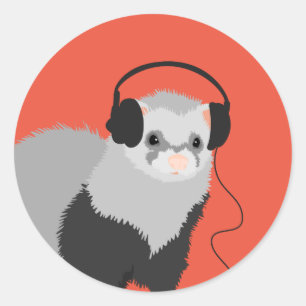 Pegatina Redonda Funny Music Lover Ferret