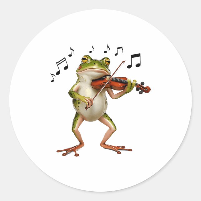 Pegatina Redonda Funny Musician Violinist Cute Frog Playing Violin  (Anverso)