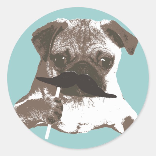 Pegatina Redonda Funny Mustache Pug (Anverso)