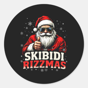 Pegatina Redonda Funny Navidades de Santa Snowboard Holiday Skibidi