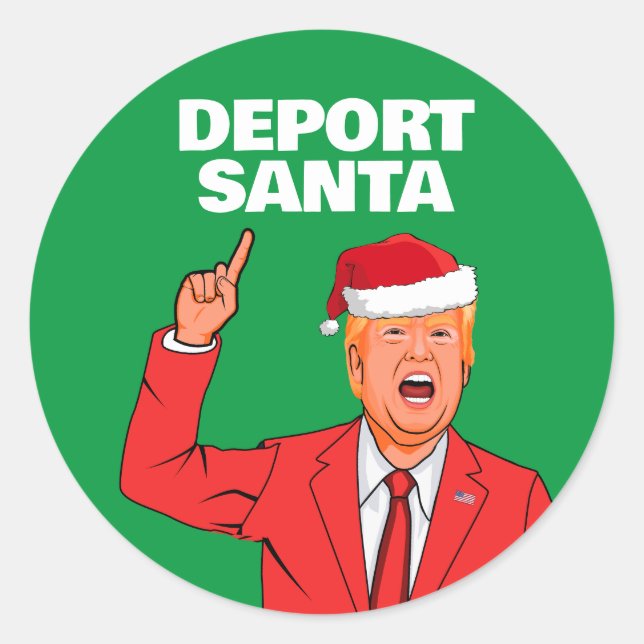 Pegatina Redonda Funny Navidades de Trump deportan a Santa María (Anverso)