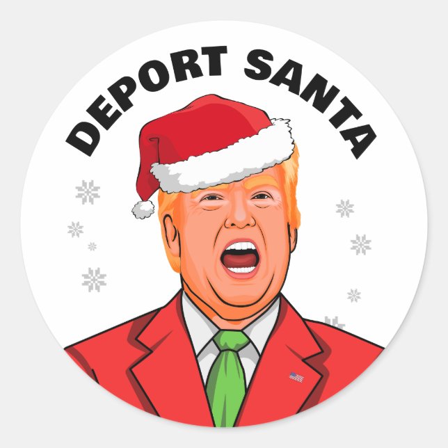 Pegatina Redonda Funny Navidades de Trump deportan a Santa María (Anverso)