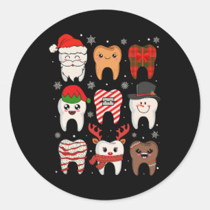 Pegatina Redonda Funny Navidades dentales Teeth Cute Xmas Dentista