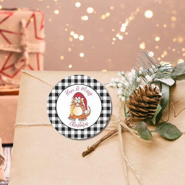 Pegatina Redonda Funny Navidades Personalizado Cat Santa Hat Holida (Subido por el creador)