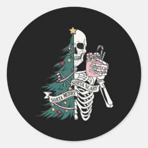 Pegatina Redonda Funny Navidades Sorta Merry Sorta Scary Skeleton X