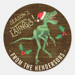 Pegatina Redonda Funny Navidades Velociraptor Dinosaur Personalizad