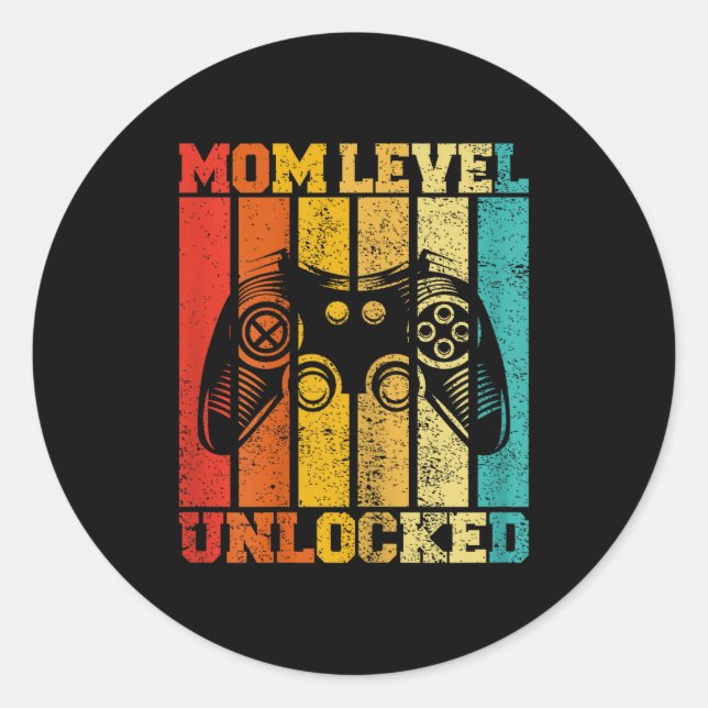 Pegatina Redonda Funny New Mom Level Unlocked Gaming Pregnancy Anno (Anverso)