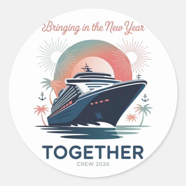 Pegatina Redonda Funny New Year Crew Saying 2026 Friends (Anverso)
