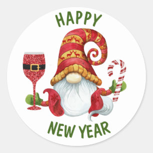 Pegatina Redonda Funny New Year Fiesta Gnome