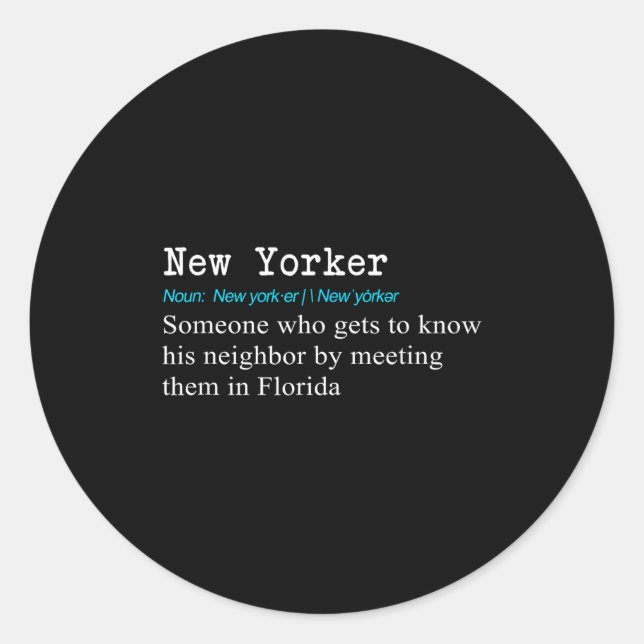 Pegatina Redonda Funny New Yorker Dictionary Definition Gif  (Anverso)