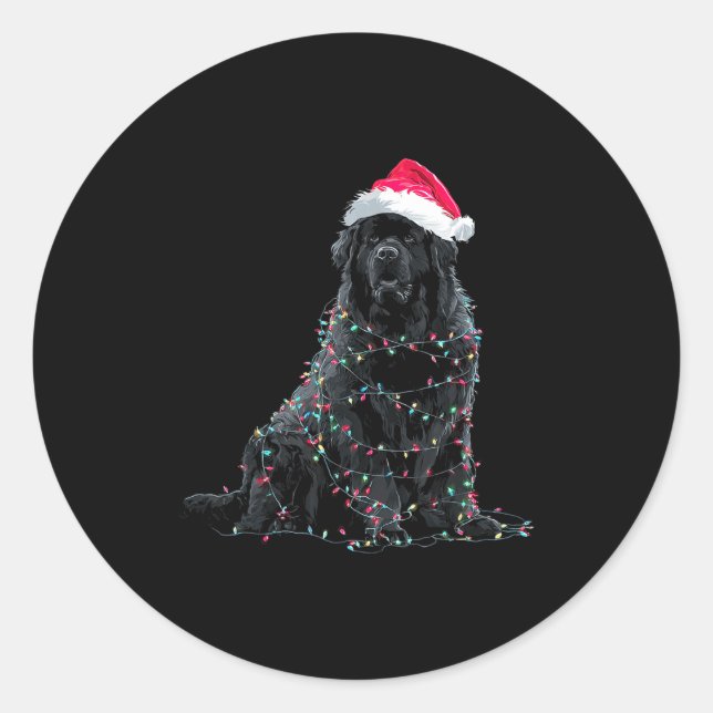 Pegatina Redonda Funny Newfoundland Christmas Graphic Dog Lights Lo (Anverso)