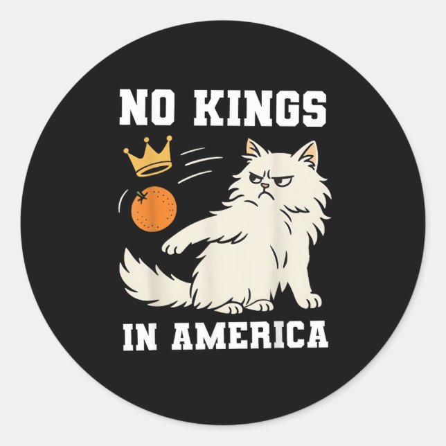 Pegatina Redonda Funny No Kings In America Retro Classic (Anverso)