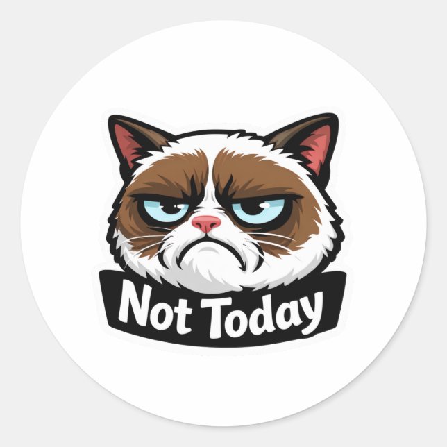 Pegatina Redonda  Funny "Not Today" Grumpy Cat Face Sticker (Anverso)