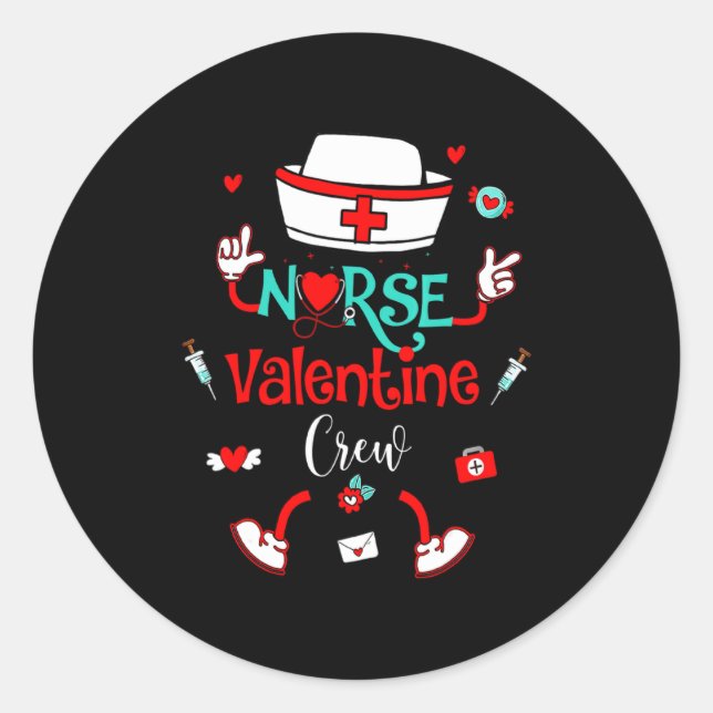 Pegatina Redonda Funny Nurse Valentines Day Nurse Crew Family Group (Anverso)