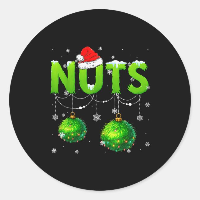 Pegatina Redonda Funny Nuts Santa Hat Christmas Xmas Men Women  (Anverso)