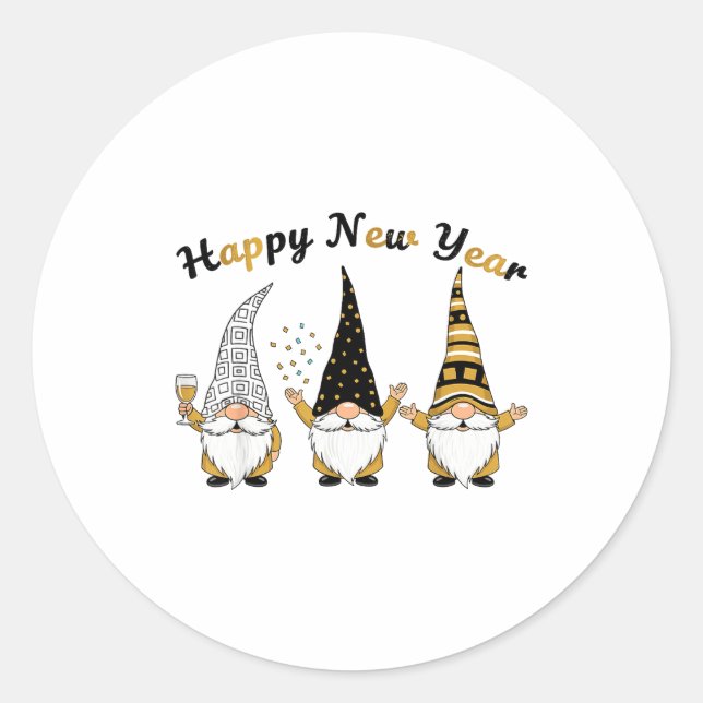 Pegatina Redonda Funny Nye Gnome Shirts For Women, Happy New Year 2 (Anverso)