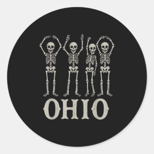 Pegatina Redonda Funny O-h-i-o State Skeleton Ohio Halloween Vintag