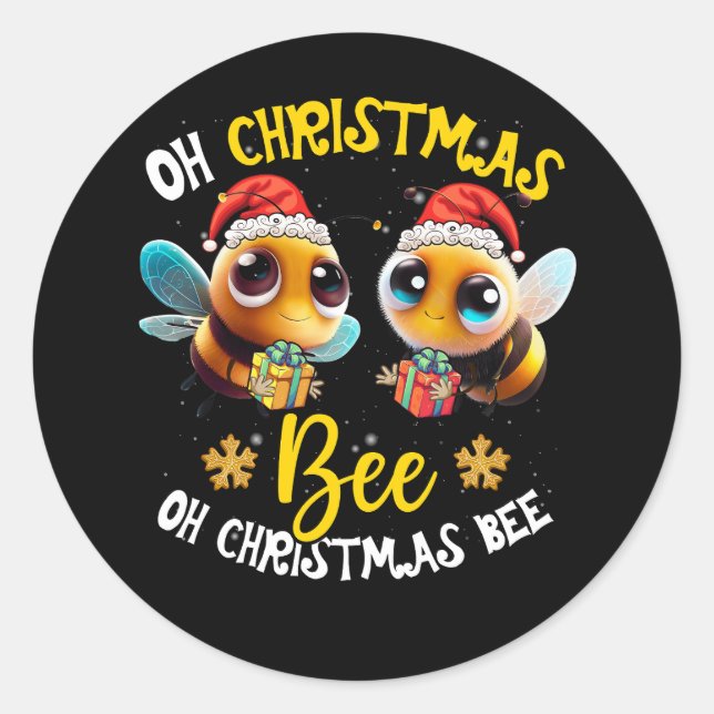 Pegatina Redonda Funny Oh Navidades Bee Santa Hat Beekeeper Beekeep (Anverso)