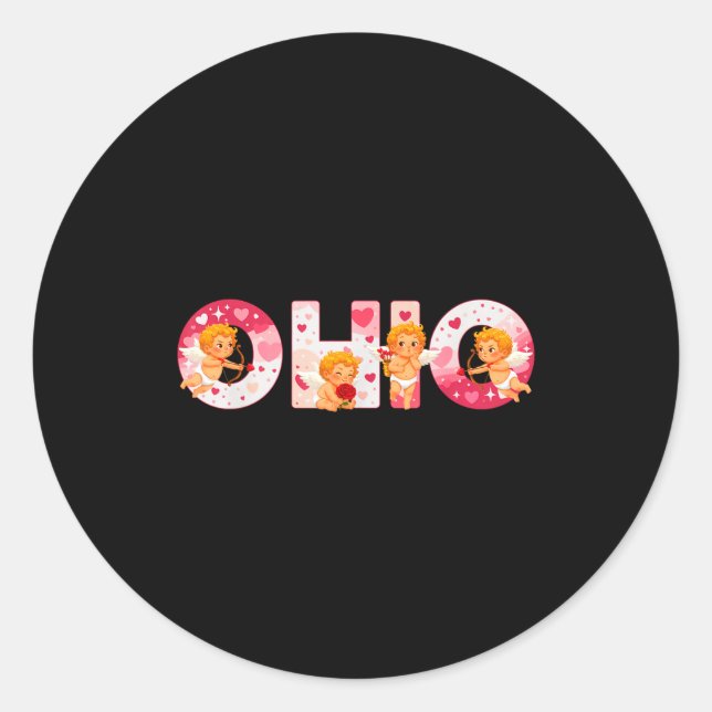 Pegatina Redonda Funny Ohio Cud Midwestern Party O-h-i-o In Valenti (Anverso)